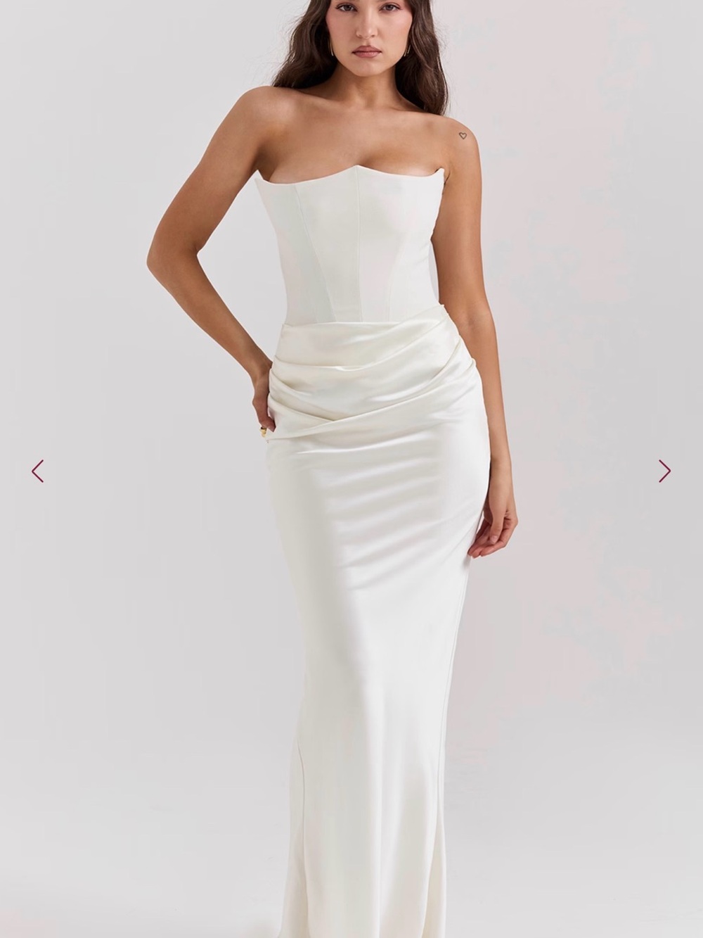 House of CB Strapless Satin Column Dress in Ivory